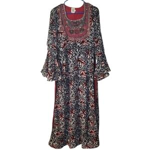 SARA Kuwait made in India ethnic Long Dress  red white & black Size Small